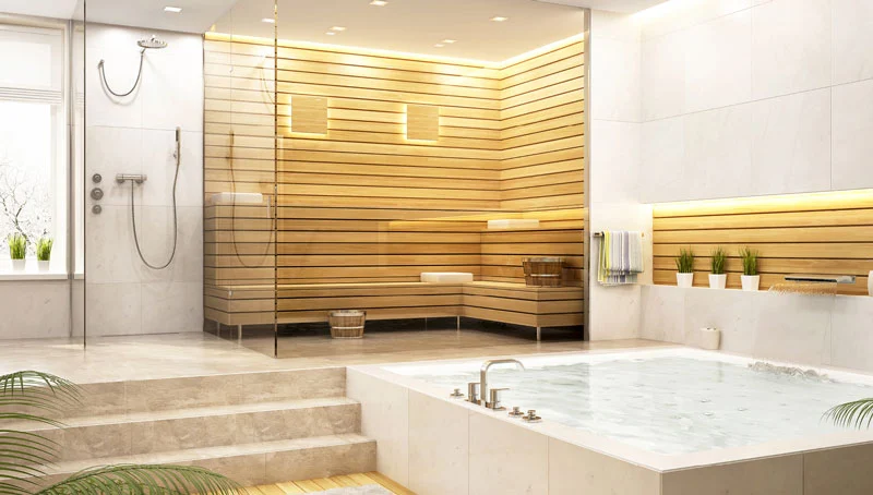 درب شیشه ای سونا بخار شیشه و استخر فضای مرطوب